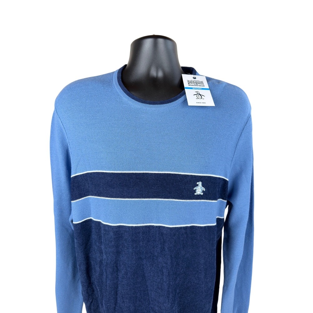 Original Penguin Sport Mens Merino Wool Blend Colorblock Sweater Blue XL New